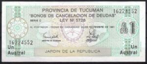 1 Austral 1985 Prov. de Tucuman  P S2703  UNC