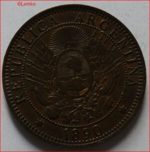 2 Centavos 1890  KM 33  XF+