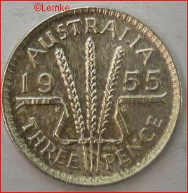 3 Pence 1955 KM 57 ZFR+