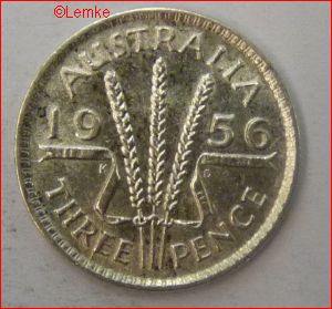 3 Pence 1956 KM 57 ZFR+