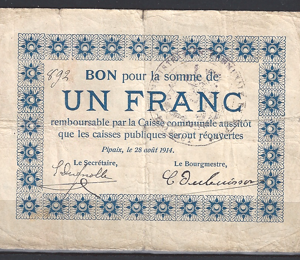 Belgie  Notgeld Pipaix  1914  ZFr