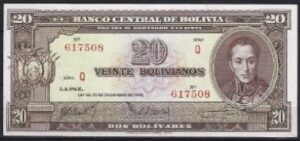 20 bolivianos 1945  P 140-a7  UNC