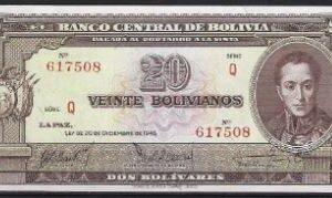 20 bolivianos 1945 P 140-a7 UNC
