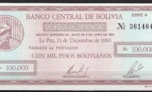 100.000 pesos bolivianos 1984  P 188-a  UNC