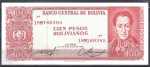 100 Pesos Bolivianos 1962  P 164A-1  UNC