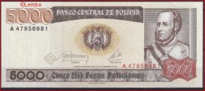 5.000 Pesos Bolivianos 1984  P 168-a2  UNC