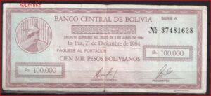 100.000 Pesos Bolivianos 21-12-1984  P 188  FR