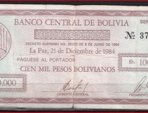 100.000 Pesos Bolivianos 21-12-1984  P 188  FR
