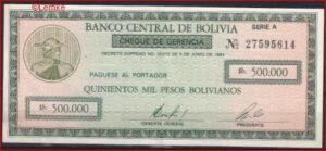 500.000 Pesos Bolivianos 5-6-1984 P 189 aUNC