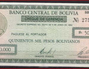 500.000 Pesos Bolivianos 5-6-1984  P 189  aUNC