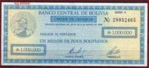 1.000.000 Pesos Bolivianos 8-3-1985  P 190-a  aUNC