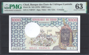 1.000 Francs 1978  P 3-b  UNC Graded 63