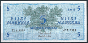5 markka P106A-a 1963 UNC