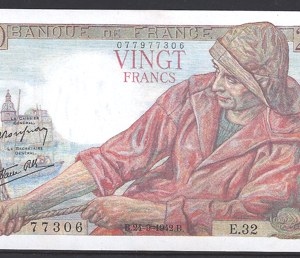 20 franc  P100-a1  1942B  Pr+