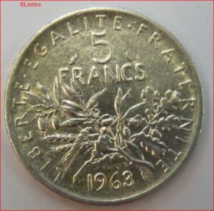 KM 926  5 Francs 1963  PR/XF