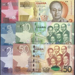 1, 2, 5, 10, 20 en 50 Cedis 2015 P 37A-42 UNC