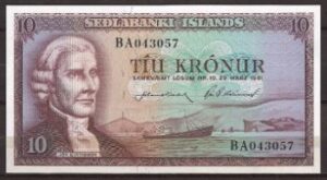 10 kronur  P42-2  1961  UNC
