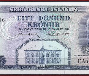 1000 kronur  P46-a11  1961  UNC