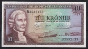 10 kronur  P38-a  1957  UNC