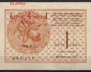 4 krone op 1 dinar 1919