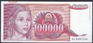 100.000 dinara P97 1989 UNC