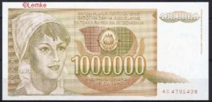 1.000.000 Dinara` P99 1989 UNC