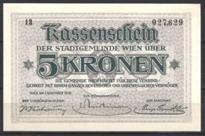 Kassenschein 5 kronen  P wenen  1918  aUNC