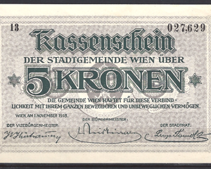 Kassenschein 5 kronen  P wenen  1918  aUNC