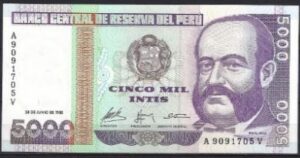 5.000 intis Juni 1988  P 137  UNC