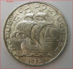 10 Escudos 1954  KM 586  PR/XF  Zilver