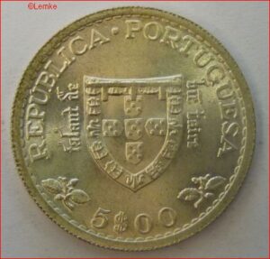 5 Escudos 1960  KM 587  UNC  Zilver