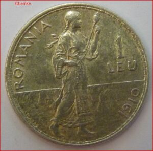 1 Leu 1910  KM 42  UNC-  Zilver