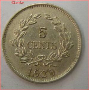 5 Cents 1920  KM 14  UNC-
