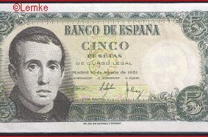 5 pesetas  P140-a  1951  UNC-