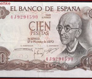 100 pesetas  P152-a  1970  Pr+