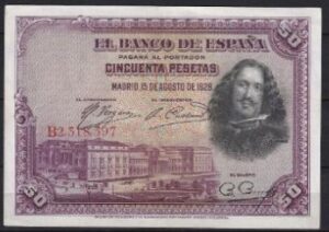50 pesetas  P75-B  1928 aUNC