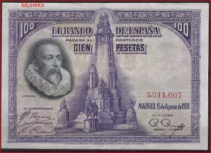 100 pesetas  P76-a (zonder letter)  1928   Pr