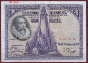 100 pesetas  P76-a  1928  aUNC