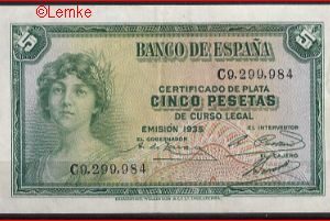 5 pesetas  P85-a  1935  ZFr+