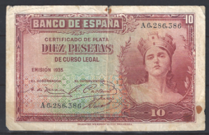 10 pesetas  P86  1935  Fraai