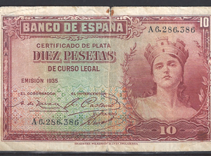 10 pesetas P86 1935 Fraai