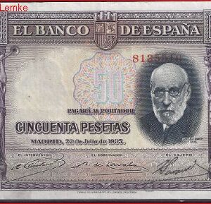 50 pesetas  P88-a  1935  Pr+