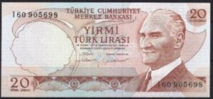 20 lira  P187-b  1974  UNC