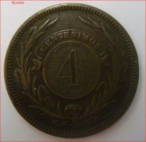 4 Centesimos 1869A  KM 13  UNC