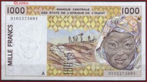1.000 Francs 1991 Ivoorkust P 111A-a UNC