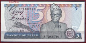 5 Zaires 24-11-1985  P 26A  UNC