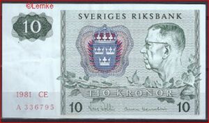 10 kronor  P52-e  1981CE  ZFr+