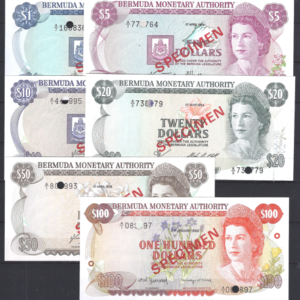 1, 5, 10, 20, 50 en 100 Dollars 1978-1994 set 28-33-Specimen UNC