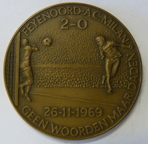 Penning wedstrijd Feyenoord - A.C. Milan 2-0  1969