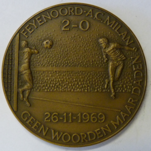 Penning wedstrijd Feyenoord - A.C. Milan 2-0  1969